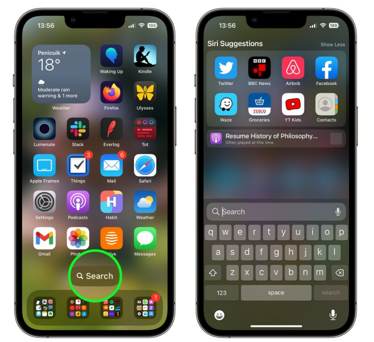 东阳苹果手机维修分享升级到 iOS 16 后，如何删除主屏幕上的搜索按钮 